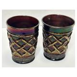 2 Dugan Carnival Glass Tumblers 4'