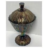 Fenton Carnival Glass Compote Paneled Daisy