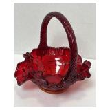Fenton Ruby Glass Basket 7 1/2'
