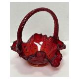 Fenton Ruby Glass Basket 7 1/2'