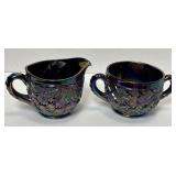 MOSSER Amethyst Carnival Glass Creamer & Sugar