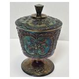 Vintage 9' Fenton Embossed Floral Purple Carnival