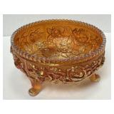 Antique Carnival Glass Bowl Footed Bowl Orange