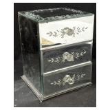 Vintage Mirrored 3 Drawer Jewelry Box