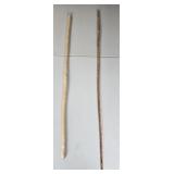 2- Long Handmade Un-finished Walking Sticks 46" &