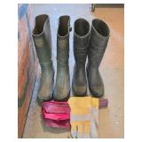 2 Pair Rubber Boots Sz-8, Gloves & Umbrella