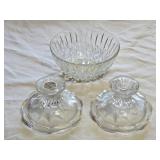 Cut Glass Bowl & 3" Candleholders