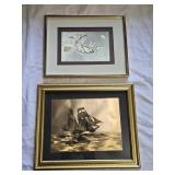 Gold Foil Ship & Butterfly Framed Prints 8"x 10"