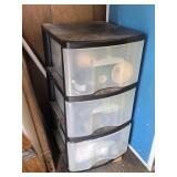 3-Drawer Plastic Cabinet w/  Rolls of Thread