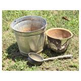 Galvanized Bucket, Alum Planter & Ladle