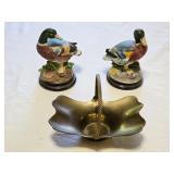 Ceramic 4ï¿½" Mallard Ducks & Brass Basket