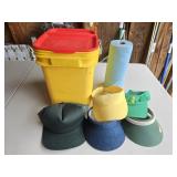 Bucket w/ Hats & Paper Towels