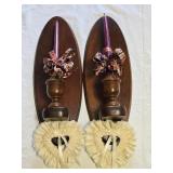 Wooden Wall Sconce Candleholders 18" tall