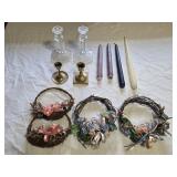 Brass & Glass Candleholders & Wreaths