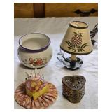 Brass Trinket Box, Pin Cushion, Tin Light &