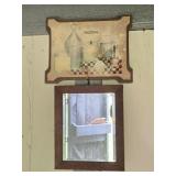 2 Framed Mirrors 10"x 12" & Wooden Lithograph
