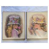 Vintage Girls With Flowers Lithograph Prints