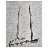Rake w/ Broken Handle & Weeding Pick Hoe