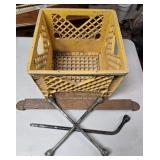 (FL) Crate, Tire Irons & Metal Hanger