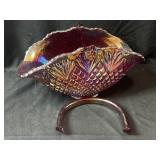 LE Smith Carnival Glass Basket-Damaged