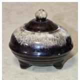Small Ceramic 3-Legged Jar w/ Lid 3¼'W 3¼'H