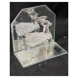 Blown Spun Glass Deer with Mirror Base 3 1/2' x