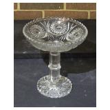 Pressed Glass Pedistal Sunburst Compote 8' tall