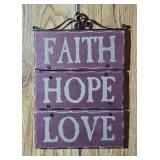 Wooden 'Faith Hope Love' Wall Plaque 5¼'W 8'H