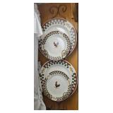 4 Decorative Ceramic Chicken Plates on Wire Frame