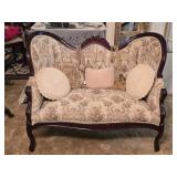 Victorian Floral Carved Wood Setee / Loveseat w/