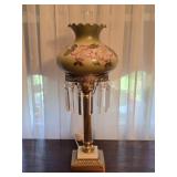 Vintage Hand Painted Hurricane Lamp w/ Brass &