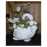 Ceramic Swan w/ Artificial Flowers 16'L 17'H