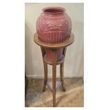 Burgandy Ceramic 16' Vase & Wooden Stand 39½'