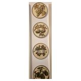 4- Round Brass & Enamel Raised Fruid Wall Decor