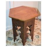 Hand Carved Hexagonal Wooden Side Table 16½'W