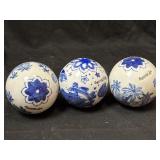 3 Porcelain Blue & White Decorative Balls