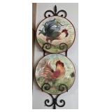 Decorative Rooster Plates & Metal Hanger 11'W