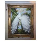 Large Guilded Wood Framed Peacock Painting 46'x