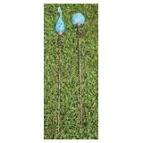 2- Hand Blown Glass Garden Stake 31' & 36'
