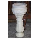 White Ceramic Pedistal Planter w/ Artificial