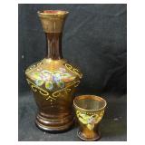 8' Hand Painted Bohemian Decanter & Glass