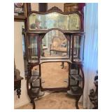 Antique Mahogany Etagere w/ Curved Glass Curio