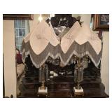 2-Vintage Meyda Fabric & Fringe Shade w/Crystal &