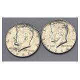 (2) 1964 Silver Kennedy Half Dollars 90% Silver