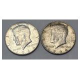 (2) 1964 Silver Kennedy Half Dollars 90% Silver