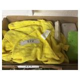 Box containing several cleaning, rags and sponges