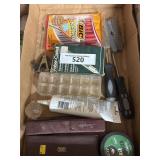 Box lot containing cross, pen, stapler, big pens,