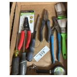 Box lot containing channel lock, pliers, paint