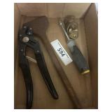 Box lot containing nut driver, bottle opener,