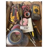 Box of electrical items, including multi testers,